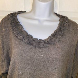 Quacker Factory Gray long sleeve T with Rhinestones